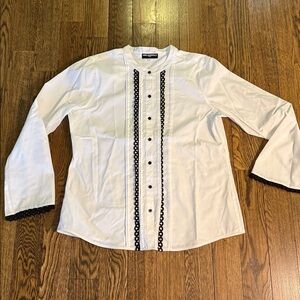 *Last Chance Price* Karl Lagerfeld White Blouse Black Detail Bell Sleeves EUC